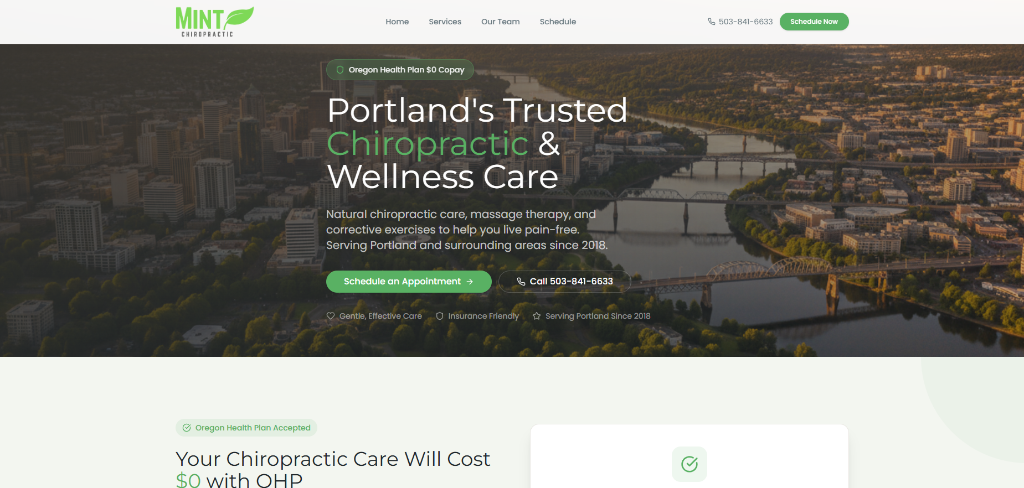 Website design for Mint Chiropractic, a Portland chiropractic and wellness clinic