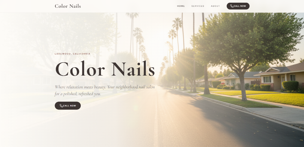 Website design for Color Nails, a neighborhood nail salon in Lakewood, California