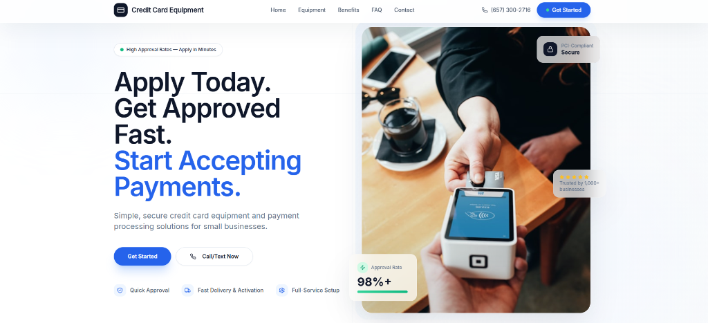 Website design for Credit Card Equipment, a payment processing solutions company